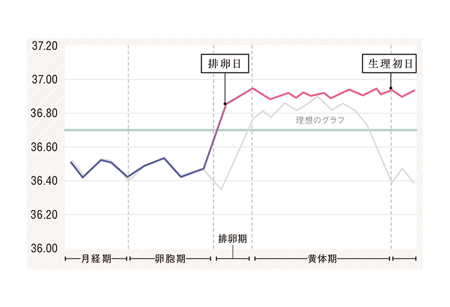 基礎体温の折れ線がバラバラのグラフ イメージです。