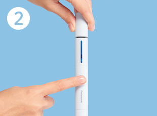 【写真】2.電解スイッチを長押しすると、青く点滅。電解を開始。