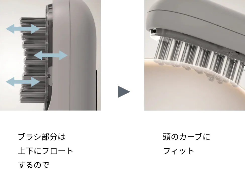 ブラシ部分は上下にフロートするので頭のカーブにフィット